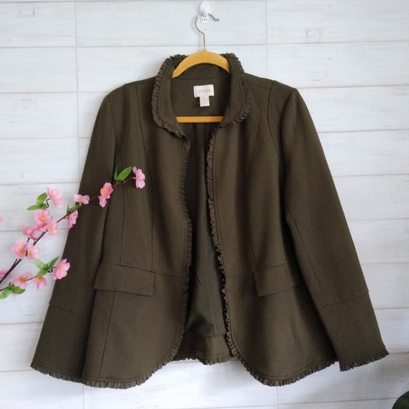 Chico's women's army green open front blazer - Picture 4 of 7